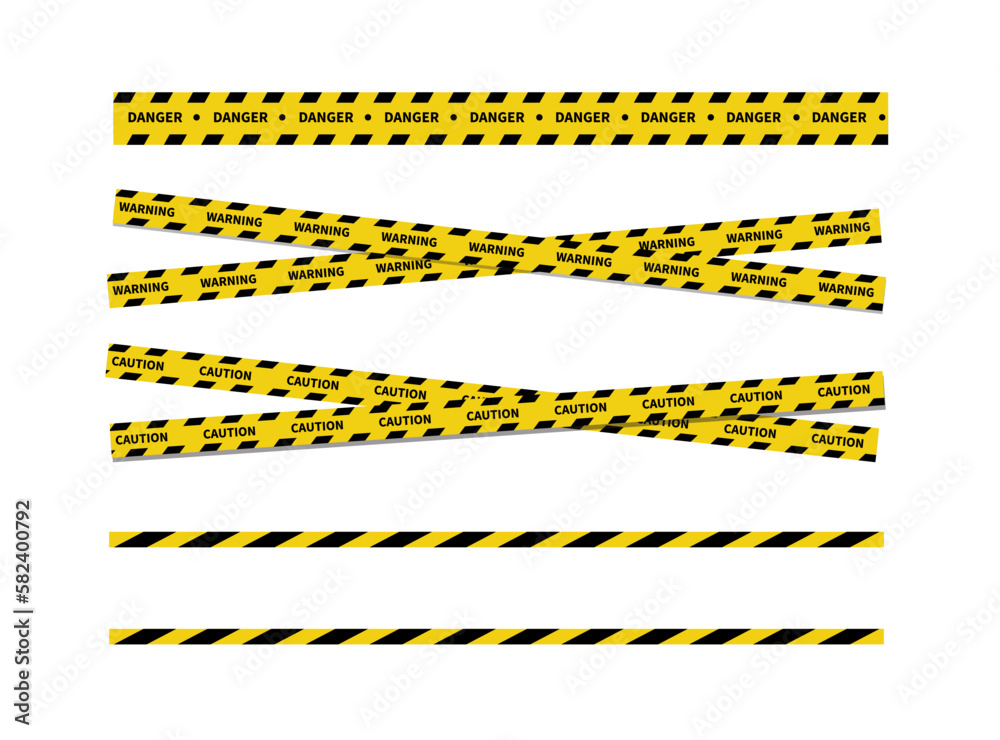 Wall mural warning tape on white background. black and yellow line striped. caution and danger tapes. vector il