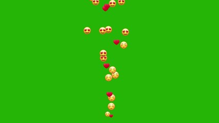 Social media emojis of hearts, smiles animation flying moving upwards direction while chatting and streaming meetups 