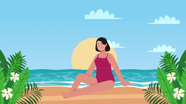 young woman seated on the beach animation
