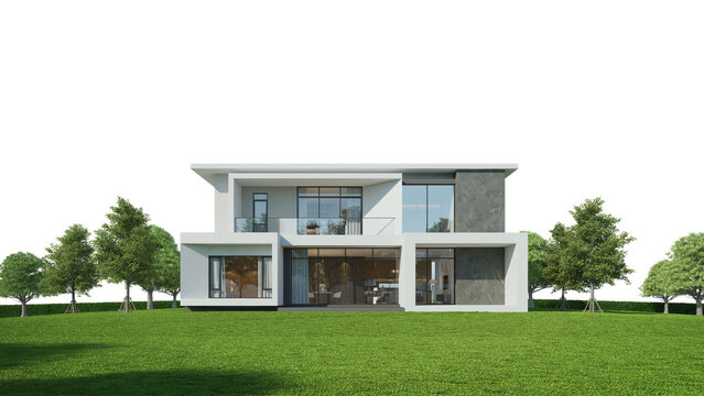 modern house on the lawn in daylight