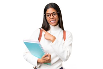 Young African American student woman over isolated background pointing to the side to present a product