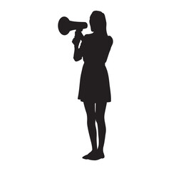 Girl with megaphone speaker vector silhouette.