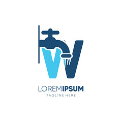 Letter W Initial Water Faucet Logo Design Vector Icon Graphic Emblem Illustration