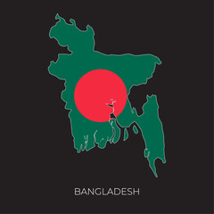 Bangladesh map and flag. Detailed silhouette vector illustration