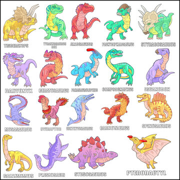 set of prehistoric dinosaurs, funny illustrations