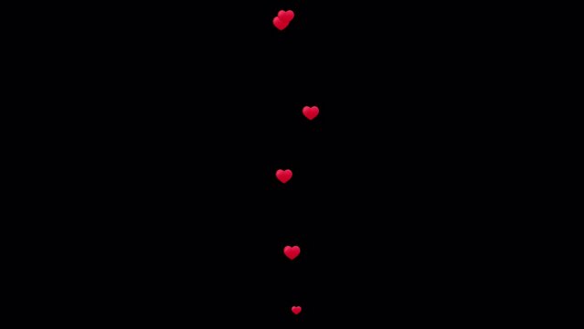 Social media emoji of hearts moving upwards direction on transparent background
