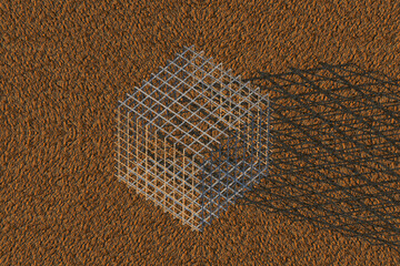 cube still cage texture whith shadow brown ground top 3d rendering