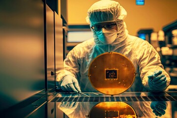 wafer semiconductor manufacturing in advanced technological laboratory, created with generative ai