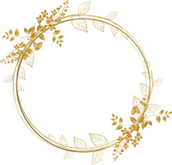 Vector golden leaves and floral wreath.