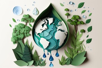 Water Saving Paper Art. Environmental Protection and water saving - Generative AI	
