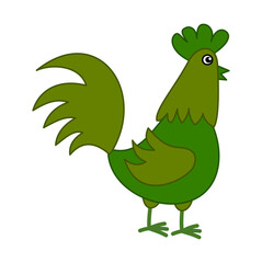 A cute green hen in profile on a white background