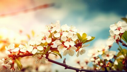 nature background with spring blooming flowers. Generative ai