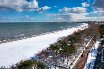 Beach of the Baltic Sea in Gdansk at winter. Poland