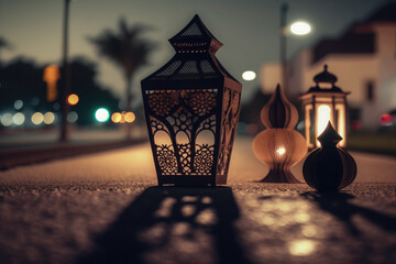 Fototapeta na wymiar Old tradition designs of lanterns for lighting holy month of prayer in ramadan AI generated