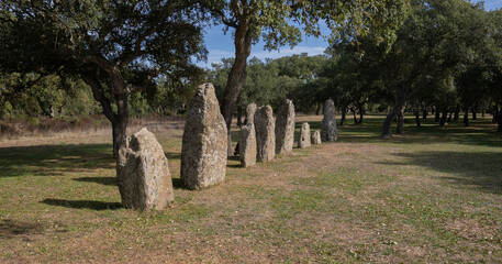 tomb of the giants and menhirs of the archaeological park of Pranu Matteddu in Goni in southern Sardinia
