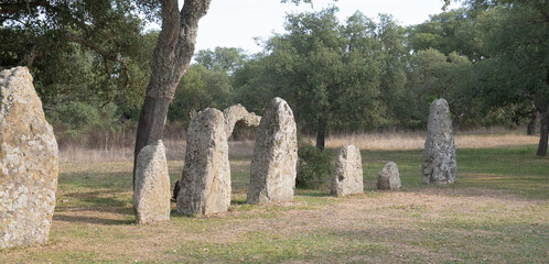tomb of the giants and menhirs of the archaeological park of Pranu Matteddu in Goni in southern...