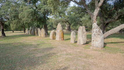 Naklejka premium tomb of the giants and menhirs of the archaeological park of Pranu Matteddu in Goni in southern Sardinia 