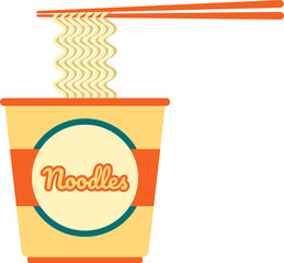 Cup noodles with chopstricks flat vector illustration. Instant noodle vector design.