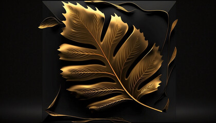 wallpaper of golden leaf on black background Using Using Generative Ai.