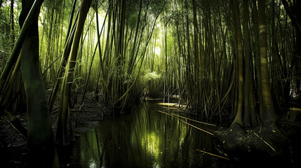 bamboo forest swamp  in the morning