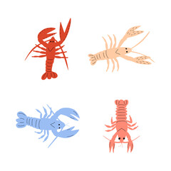 Crayfish Character sea animal on deep background. Wild life illustration. Underwear world. Vector illustration.