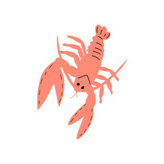 Crayfish Character sea animal on deep background. Wild life illustration. Underwear world. Vector illustration.
