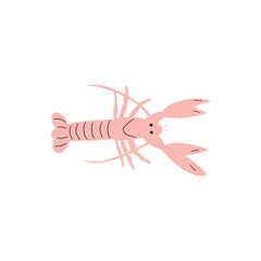 Crayfish Character sea animal on deep background. Wild life illustration. Underwear world. Vector illustration.