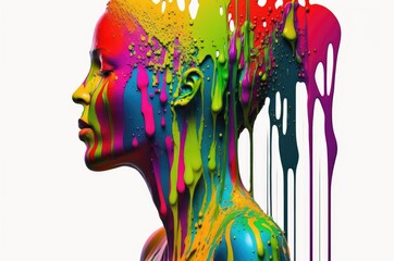 Colourful Abstract Womens Head and Shoulder with Bright Colours Running Down - Generative AI 