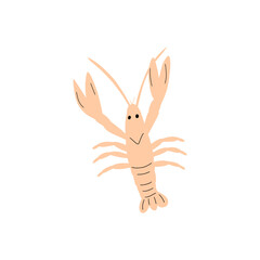 Crayfish Character sea animal on deep background. Wild life illustration. Underwear world. Vector illustration.