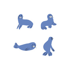 Seal Character sea animal on deep background. Wild life illustration. Underwear world. Vector illustration.