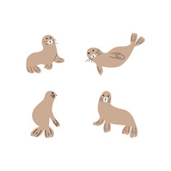 Seal Character sea animal on deep background. Wild life illustration. Underwear world. Vector illustration.