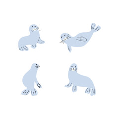 Seal Character sea animal on deep background. Wild life illustration. Underwear world. Vector illustration.