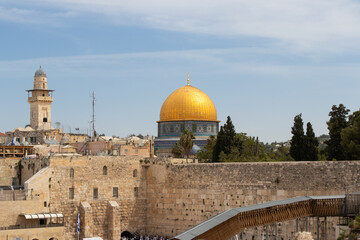 Dome of the Rock and Western Wall in the old city of Jerusalem, Israel.