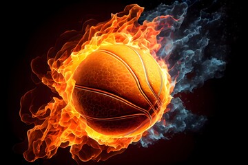 a Glowing Ball Burning on Fire in Orange Flames, Giving off Heat and Smoke for Competitive Basketball: A Visual representation of the Madness and Excitement of the Game, Ai generative