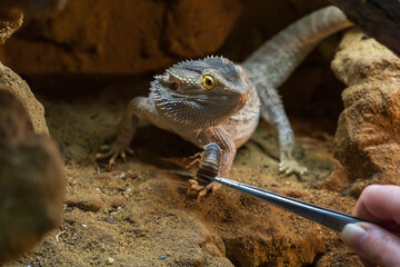 Agama australian - Pogona vitticeps - another name Agama bearded lizard in a terrarium.