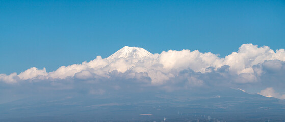 Landscape Of Fuji Mountain with blue sky and cloud  from  Fujinomiya City, Shizuoka, Japan