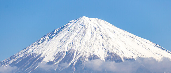 Close up Landscape Of Fuji Mountain with blue sky and cloud  from  Fujinomiya City, Shizuoka, Japan