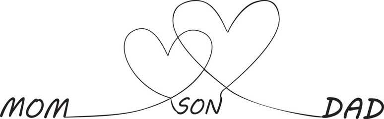 two join hearts with names of mom son and dad svg vector cut file cricut silhouette simple design for t-shirt sticker books 