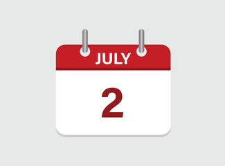 2th July calendar icon. Calendar template for the days of July.