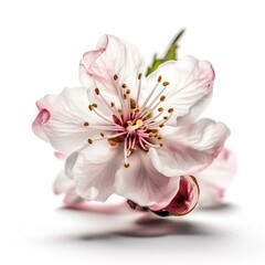 Isolated minimalistic image of a cherry blossom on white background Generative AI