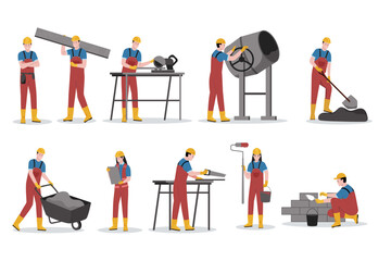 Vector illustration set of construction workers. Illustration for website, landing page, mobile app, poster and banner. Trendy flat vector illustration
