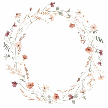 recommend clip art: Beautiful floral frame with hand drawn watercolor wild herbs and flowers. Stock illustration.
