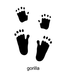Gorilla track, gorilla footprint. Ink, silhouette Vector illustration isolated on white background