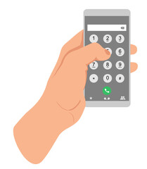 Dial number concept. User interface keypad for smartphone. Man holding the phone with buttons on the mobile phone screen to make a phone call Keyboard template in touchscreen device. Vector