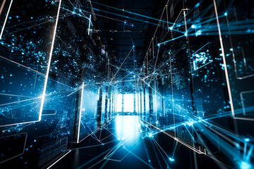 Server room for high-speed data exchange. generative Ai technology