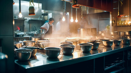 Obraz premium Professional Chefs, Gourmet Restaurant Kitchen, Culinary Art, Tasty Food, Culinary Creativity. Generative AI.