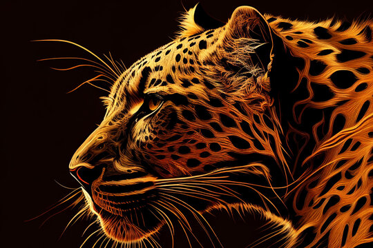 portrait of a leopard head on dark background