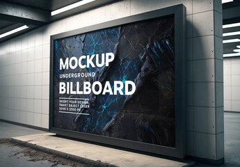 Billboard on Underground Subway Wall Mockup. Generative Ai
