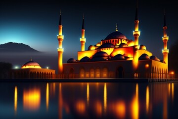 blue mosque at night city