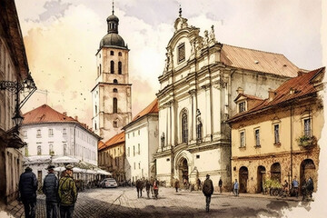 Fototapeta na wymiar Old city in Vilnius.